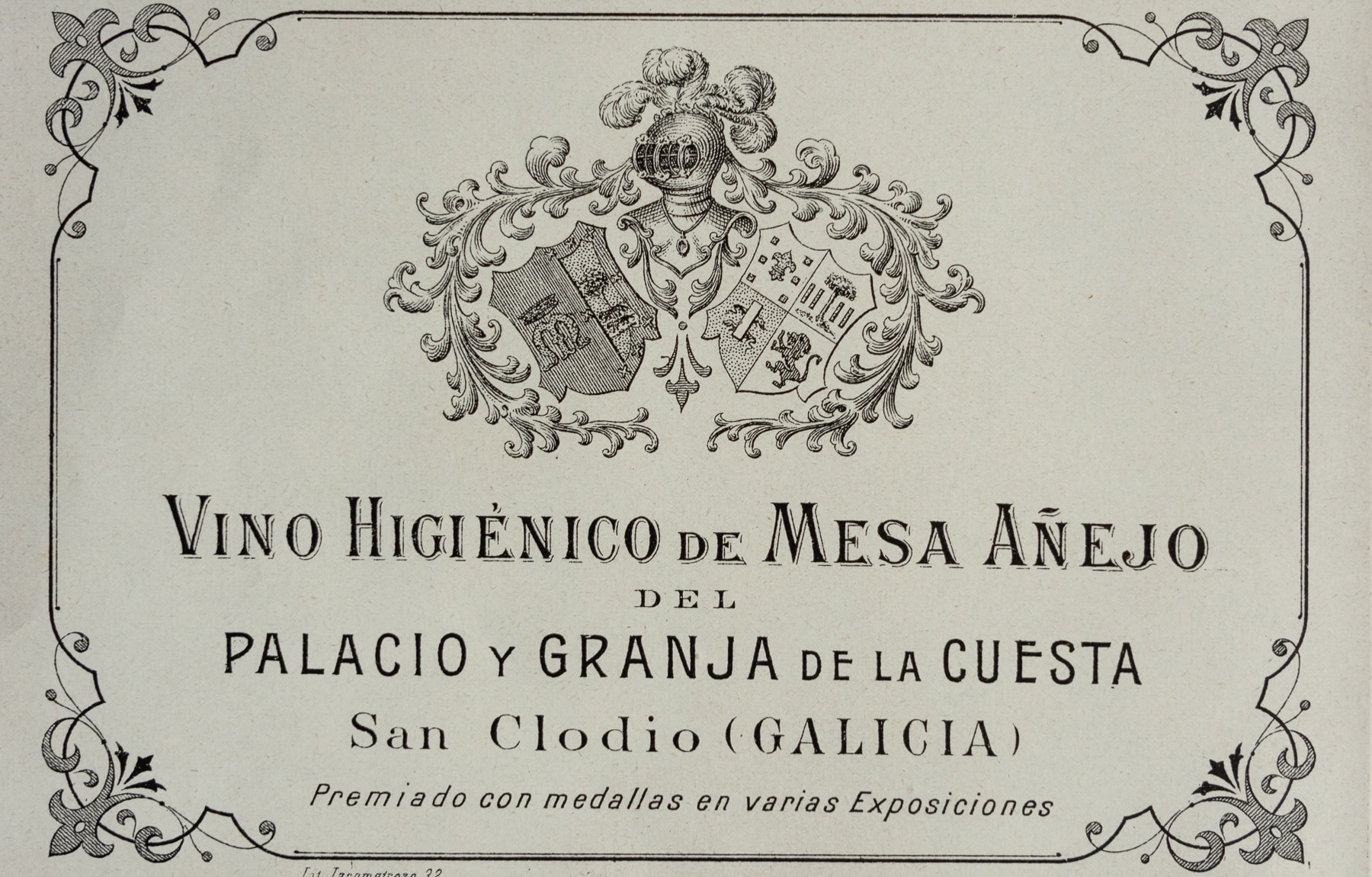 Etiqueta original vino hijienico añejo de mesa Pazo de La Cuesta